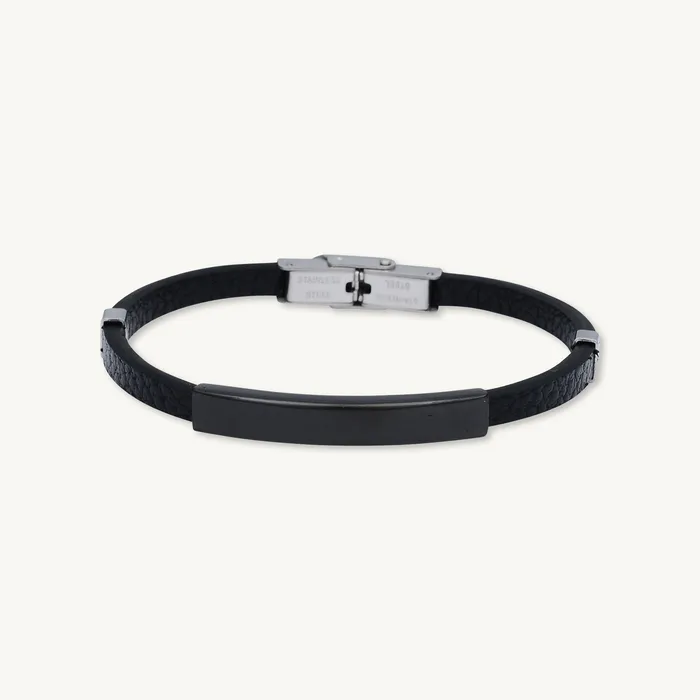 Bracelets Camile Stone Black Leather Bar Stainless Steel Bracelet
