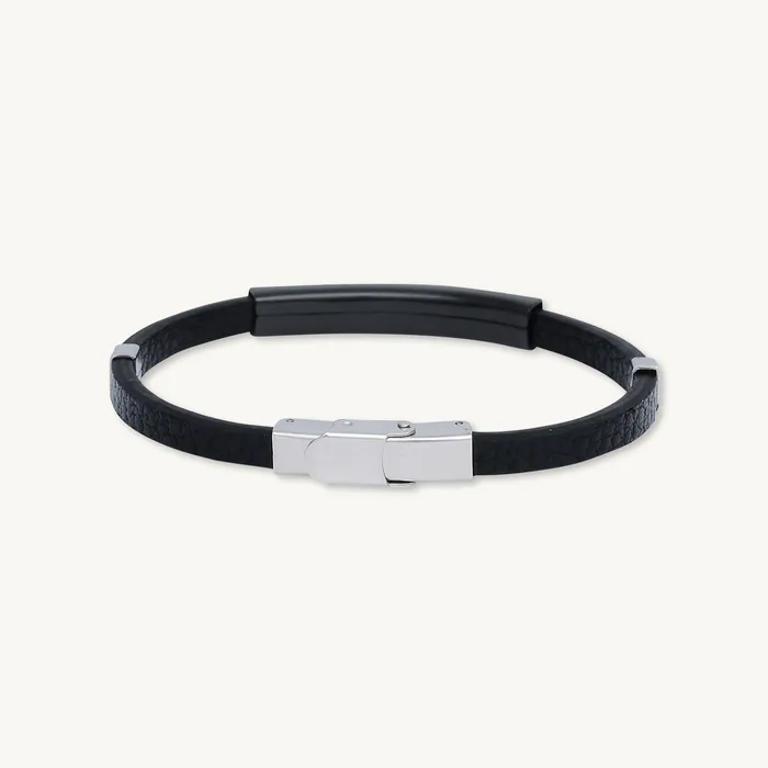 Bracelets Camile Stone Black Leather Bar Stainless Steel Bracelet