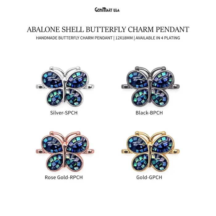 Bracelets GemMartUSA Abalone Shell Butterfly Charm Pendant 12x18mm Double Bail Bracelet Charm Bracelets GemMartUSA Abalone Shell Butterfly Charm Pendant 12x18mm Double Bail Bracelet Charm