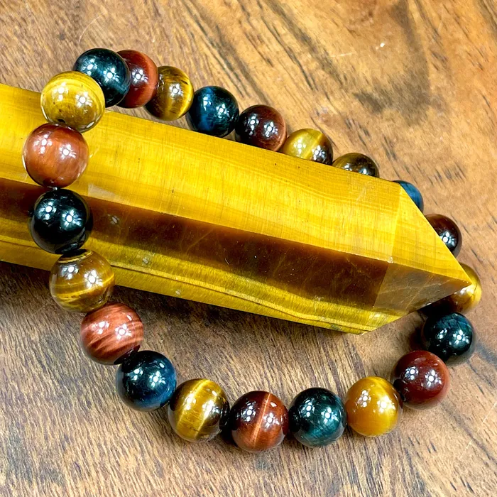 Bracelets Lily Rose Jewelry Limited Edition Triple Power Red Tigers Eye Blue Tigers Eye and Yellow Tigers Eye 8mm Stretch Bracelet
