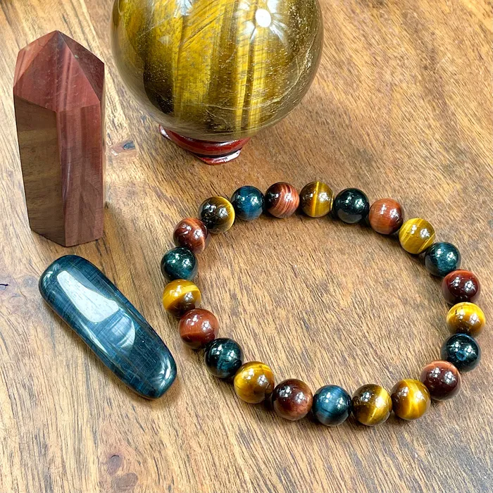 Bracelets Lily Rose Jewelry Limited Edition Triple Power Red Tigers Eye Blue Tigers Eye and Yellow Tigers Eye 8mm Stretch Bracelet