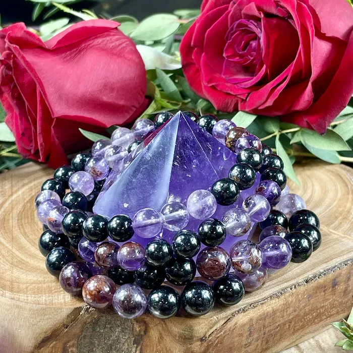 Bracelets Super Seven Hypersthene Duo Cosmic 5D Shift Cloak Protection Premium Collection 8mm Stretch Bracelet Lily Rose Jewelry