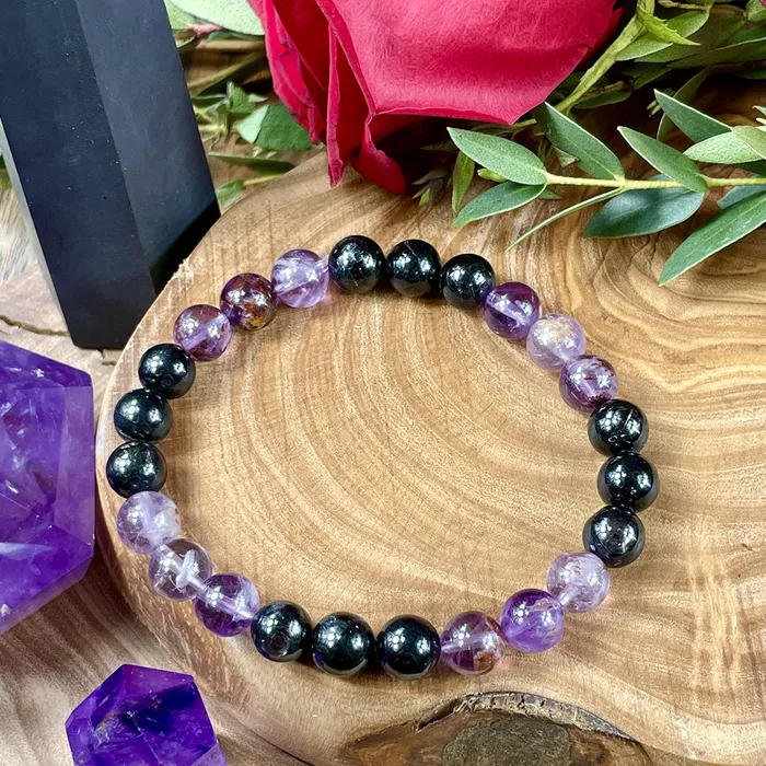 Bracelets Super Seven Hypersthene Duo Cosmic 5D Shift Cloak Protection Premium Collection 8mm Stretch Bracelet Lily Rose Jewelry