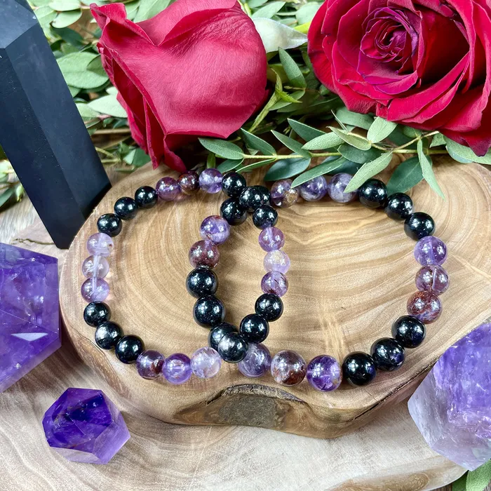 Bracelets Super Seven Hypersthene Duo Cosmic 5D Shift Cloak Protection Premium Collection 8mm Stretch Bracelet Lily Rose Jewelry