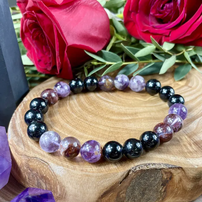 Bracelets Super Seven Hypersthene Duo Cosmic 5D Shift Cloak Protection Premium Collection 8mm Stretch Bracelet Lily Rose Jewelry