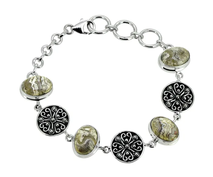 Bracelets YoTreasure Crazy Lace Agate 925 Sterling Silver Chain Bracelet