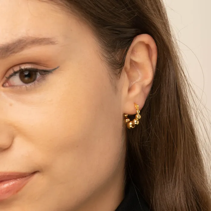 Camile Stone Earrings Asymmetric Ball Hoop Earrings