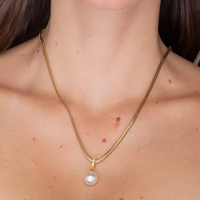 Camile Stone Herringbone Pearl Drop Chain Necklace Necklaces