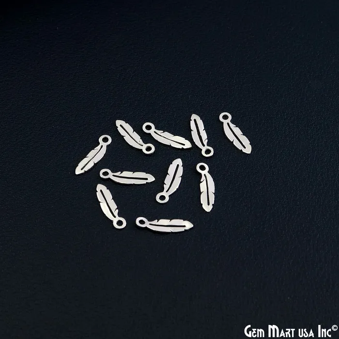 Charm Necklaces GemmartUSA Feather Leaf Shape Laser Finding Silver Plated 13x42mm Charm For Bracelets Pendants Charm Necklaces GemmartUSA Feather Leaf Shape Laser Finding Silver Plated 13x42mm Charm For Bracelets Pendants