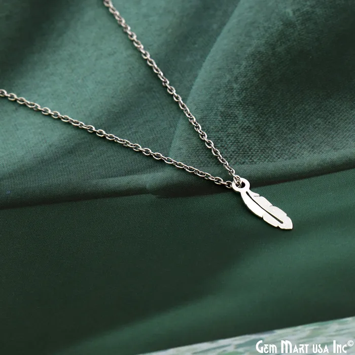 Charm Necklaces GemmartUSA Feather Leaf Shape Laser Finding Silver Plated 13x42mm Charm For Bracelets Pendants Charm Necklaces GemmartUSA Feather Leaf Shape Laser Finding Silver Plated 13x42mm Charm For Bracelets Pendants