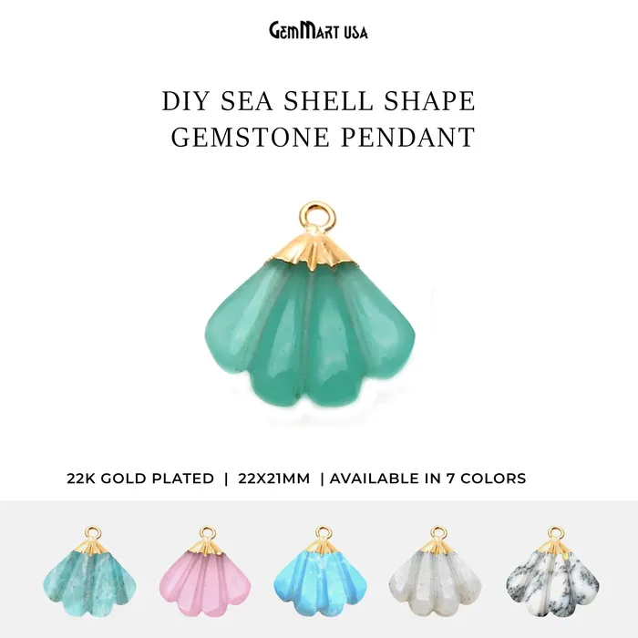 Charm Necklaces GemMartUSA Sea Shell Gemstone Charm 22x21mm Gold Electroplated