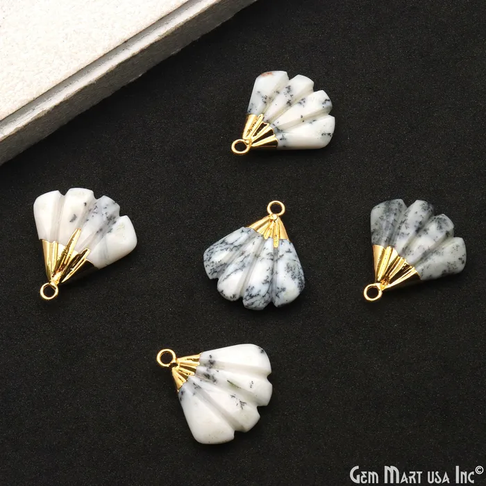 Charm Necklaces GemMartUSA Sea Shell Gemstone Charm 22x21mm Gold Electroplated Charm Necklaces GemMartUSA Sea Shell Gemstone Charm 22x21mm Gold Electroplated