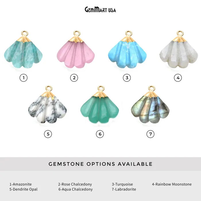 Charm Necklaces GemMartUSA Sea Shell Gemstone Charm 22x21mm Gold Electroplated Charm Necklaces GemMartUSA Sea Shell Gemstone Charm 22x21mm Gold Electroplated