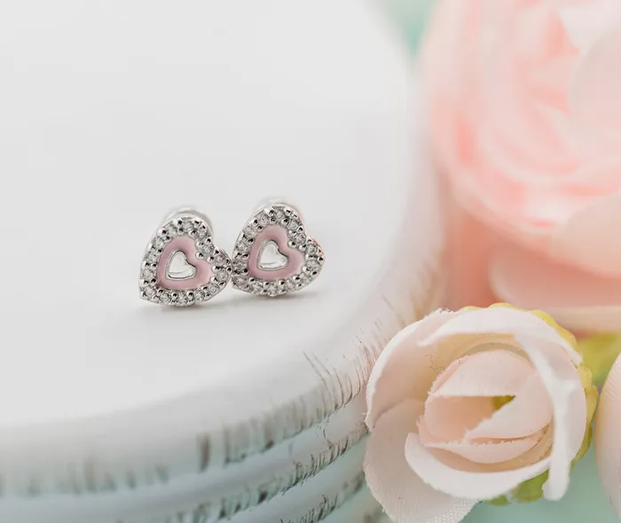 Cherished Moments Earrings Sterling Silver Childrens Pink Heart Earrings for Little Girls