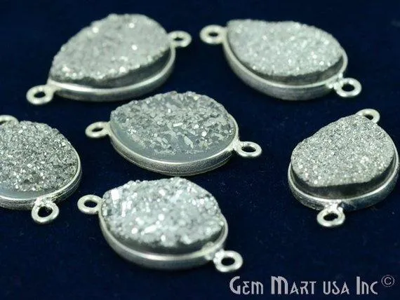 Clearance Titanium Druzy 12x16mm Pears Silver Double Bail Gemstone Connector GemMartUSA Rings