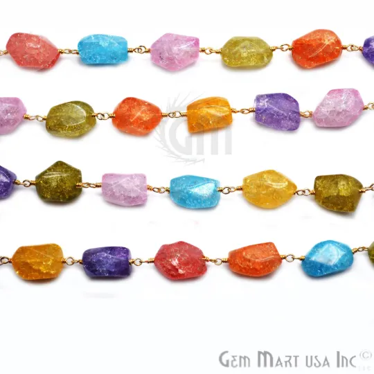 Crackled Hydro Gemstone 15x10mm Gold Plated Fancy Beads Rosary Chain GemMartUSA PreStyled Sets