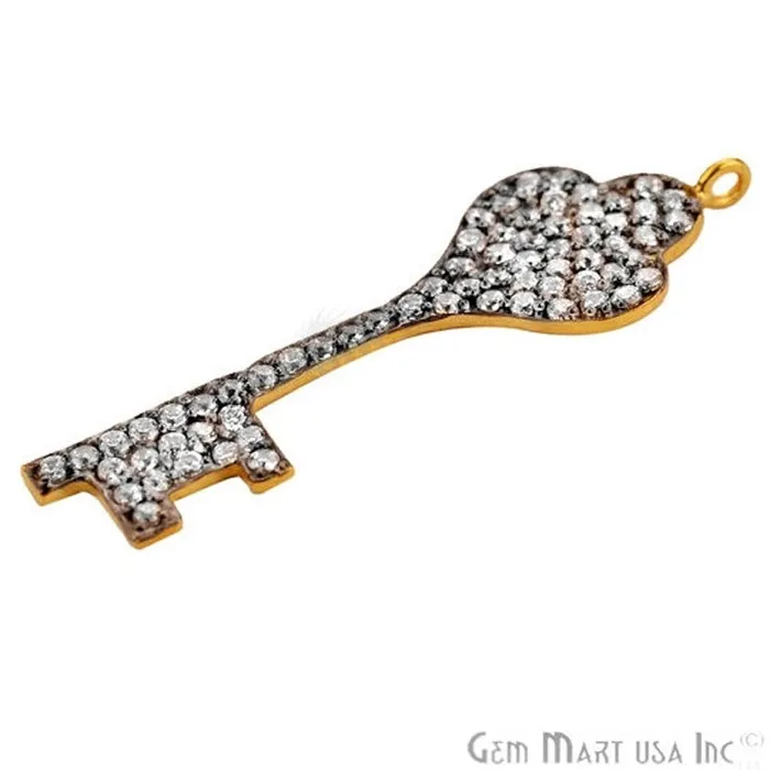 Cubic Zircon Pave Fancy Key Gold Vermeil Charm For Bracelet Pendants GemmartUSA Bracelets Cubic Zircon Pave Fancy Key Gold Vermeil Charm For Bracelet Pendants GemmartUSA Bracelets