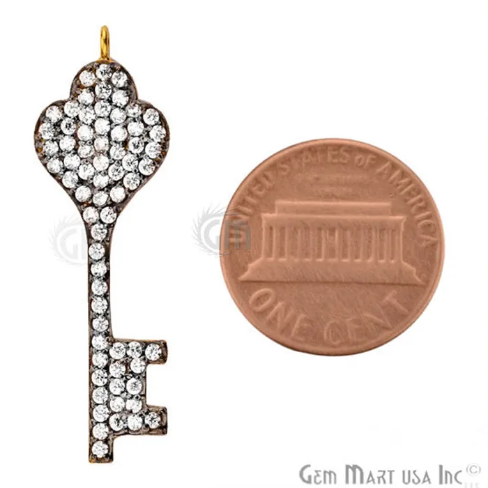 Cubic Zircon Pave Fancy Key Gold Vermeil Charm For Bracelet Pendants GemmartUSA Bracelets Cubic Zircon Pave Fancy Key Gold Vermeil Charm For Bracelet Pendants GemmartUSA Bracelets