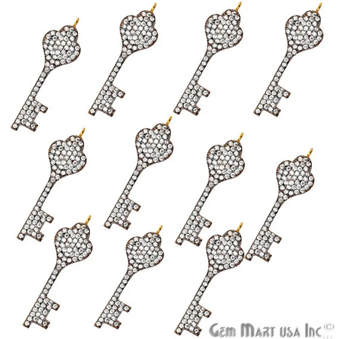Cubic Zircon Pave Fancy Key Gold Vermeil Charm For Bracelet Pendants GemmartUSA Bracelets Cubic Zircon Pave Fancy Key Gold Vermeil Charm For Bracelet Pendants GemmartUSA Bracelets