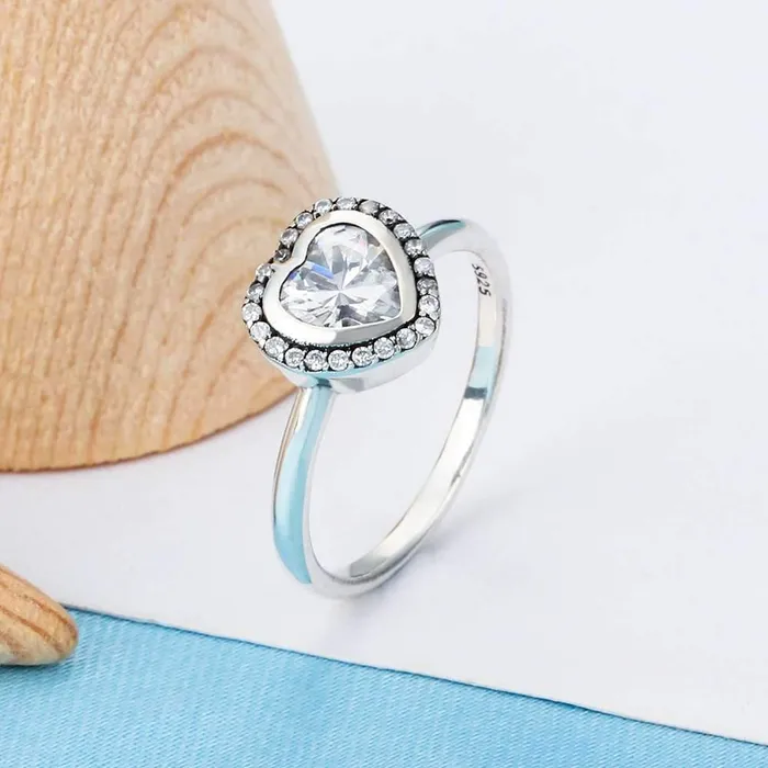 customjewelryan Rings Solid 925 Sterling Silver Female Rings Heart Shape 9mm Wide Rings with Silver Heart Inserted