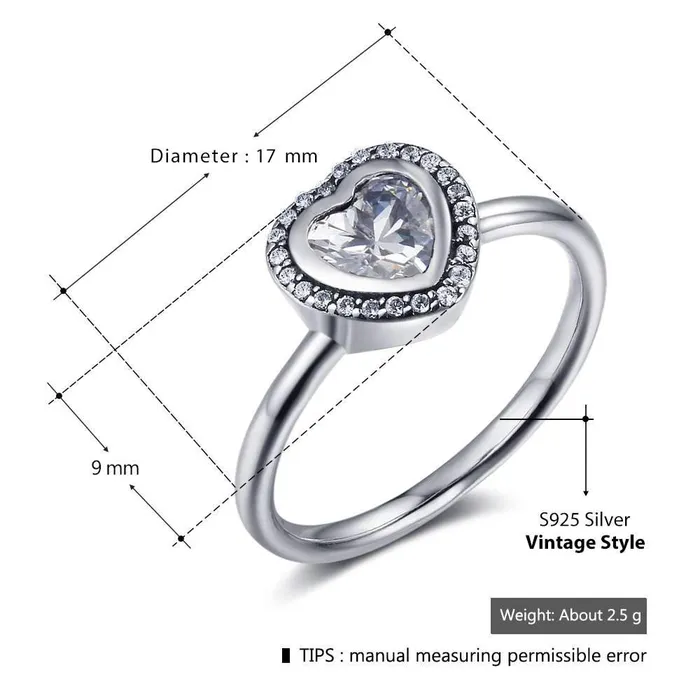 customjewelryan Rings Solid 925 Sterling Silver Female Rings Heart Shape 9mm Wide Rings with Silver Heart Inserted