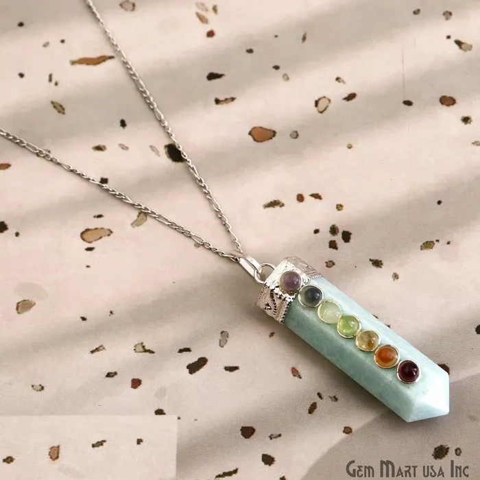 DIY 7 Chakra Healing Gemstone Silver 47x12mm Terminated Pendant GemmartUSA Necklaces DIY 7 Chakra Healing Gemstone Silver 47x12mm Terminated Pendant GemmartUSA Necklaces