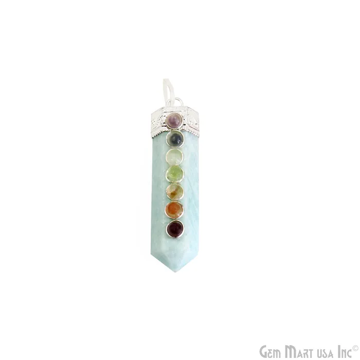 DIY 7 Chakra Healing Gemstone Silver 47x12mm Terminated Pendant GemmartUSA Necklaces DIY 7 Chakra Healing Gemstone Silver 47x12mm Terminated Pendant GemmartUSA Necklaces