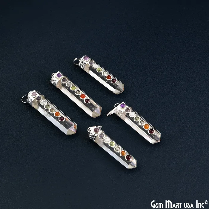 DIY 7 Chakra Healing Gemstone Silver 47x12mm Terminated Pendant GemmartUSA Necklaces DIY 7 Chakra Healing Gemstone Silver 47x12mm Terminated Pendant GemmartUSA Necklaces