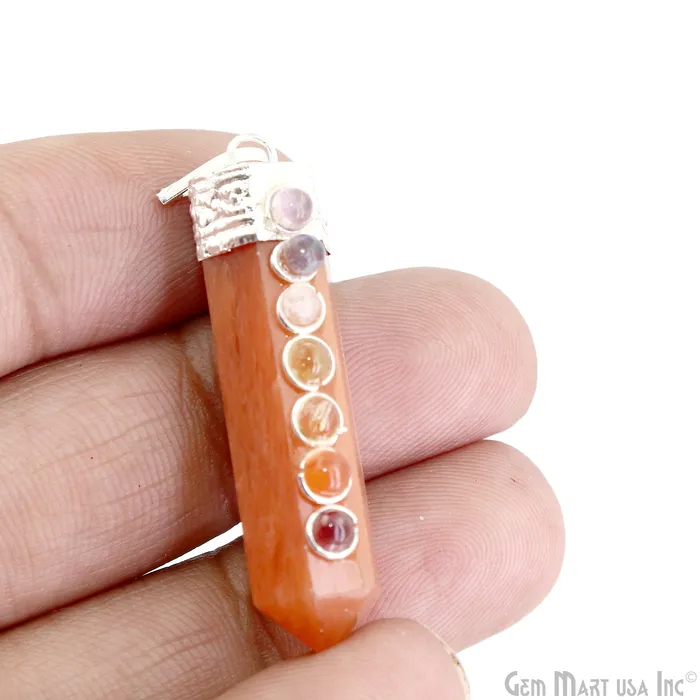 DIY 7 Chakra Healing Gemstone Silver 47x12mm Terminated Pendant GemmartUSA Necklaces DIY 7 Chakra Healing Gemstone Silver 47x12mm Terminated Pendant GemmartUSA Necklaces
