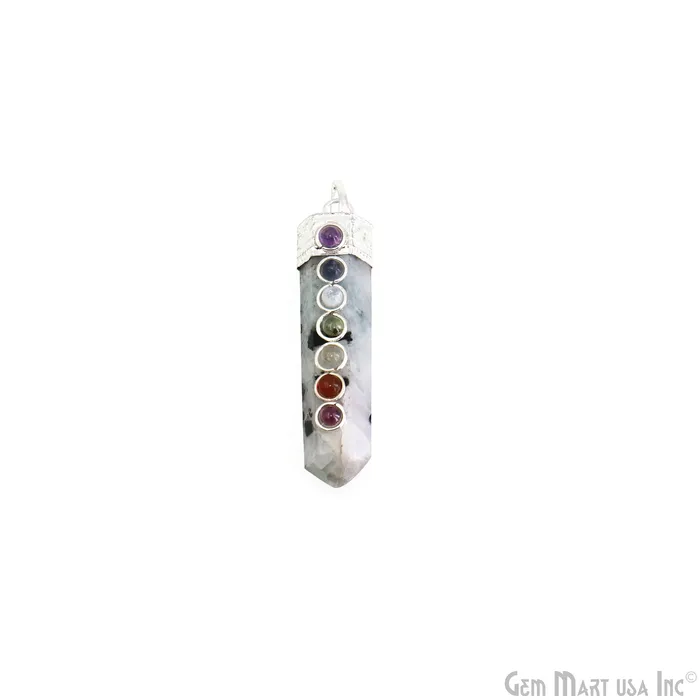 DIY 7 Chakra Healing Gemstone Silver 47x12mm Terminated Pendant GemmartUSA Necklaces DIY 7 Chakra Healing Gemstone Silver 47x12mm Terminated Pendant GemmartUSA Necklaces