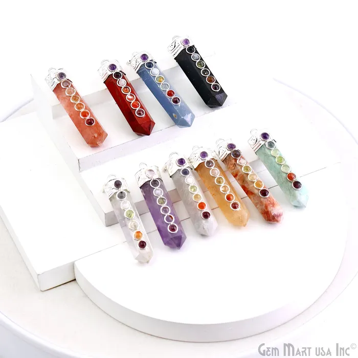 DIY 7 Chakra Healing Gemstone Silver 47x12mm Terminated Pendant GemmartUSA Necklaces DIY 7 Chakra Healing Gemstone Silver 47x12mm Terminated Pendant GemmartUSA Necklaces