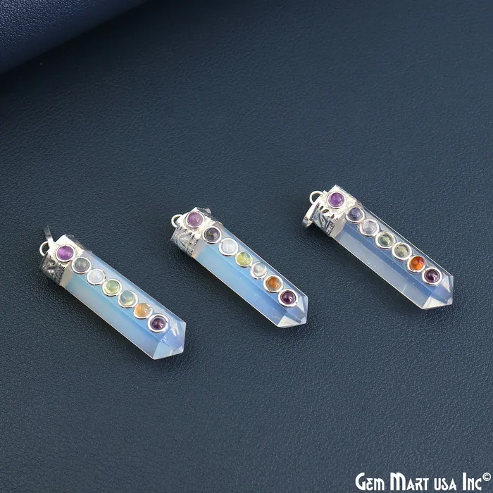 DIY 7 Chakra Healing Gemstone Silver 47x12mm Terminated Pendant GemmartUSA Necklaces DIY 7 Chakra Healing Gemstone Silver 47x12mm Terminated Pendant GemmartUSA Necklaces