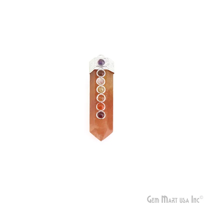 DIY 7 Chakra Healing Gemstone Silver 47x12mm Terminated Pendant GemmartUSA Necklaces DIY 7 Chakra Healing Gemstone Silver 47x12mm Terminated Pendant GemmartUSA Necklaces