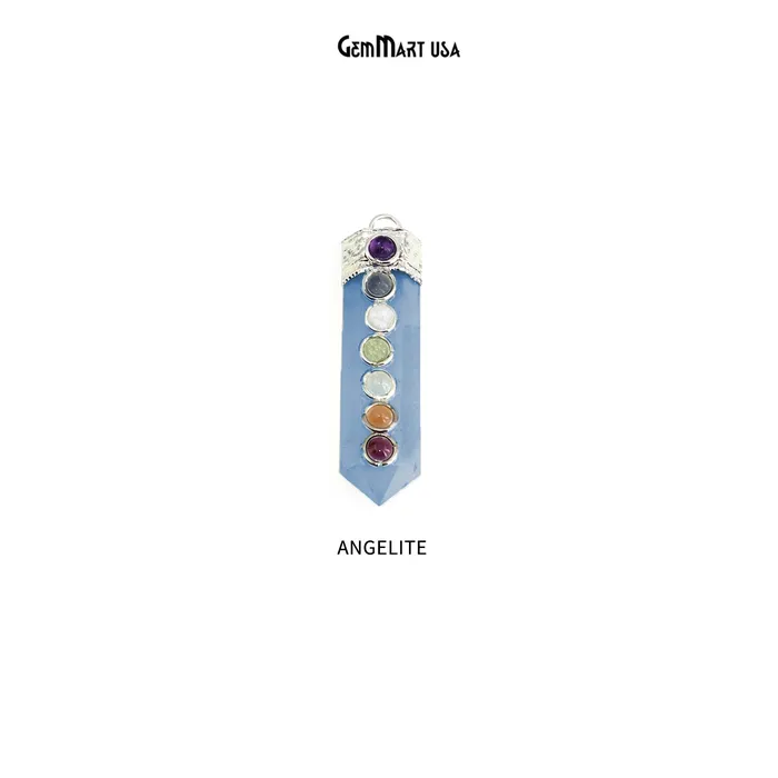 DIY 7 Chakra Healing Gemstone Silver 47x12mm Terminated Pendant GemmartUSA Necklaces DIY 7 Chakra Healing Gemstone Silver 47x12mm Terminated Pendant GemmartUSA Necklaces