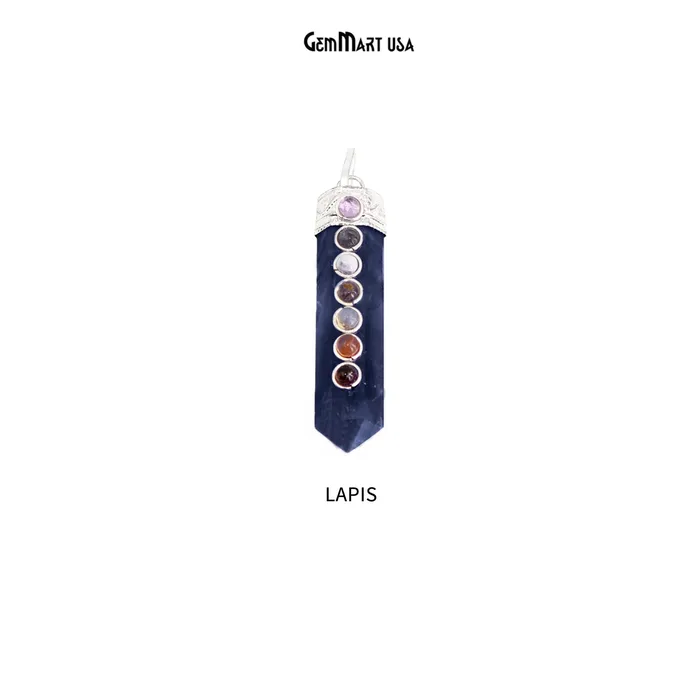 DIY 7 Chakra Healing Gemstone Silver 47x12mm Terminated Pendant GemmartUSA Necklaces DIY 7 Chakra Healing Gemstone Silver 47x12mm Terminated Pendant GemmartUSA Necklaces