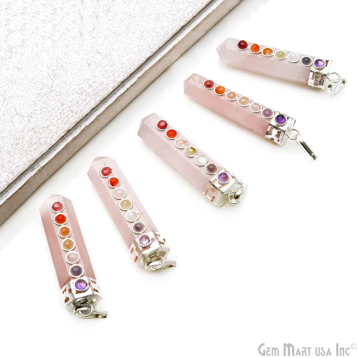 DIY 7 Chakra Healing Gemstone Silver 47x12mm Terminated Pendant GemmartUSA Necklaces DIY 7 Chakra Healing Gemstone Silver 47x12mm Terminated Pendant GemmartUSA Necklaces