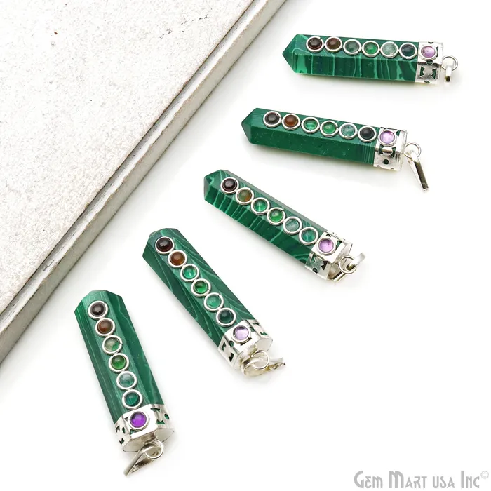 DIY 7 Chakra Healing Gemstone Silver 47x12mm Terminated Pendant GemmartUSA Necklaces DIY 7 Chakra Healing Gemstone Silver 47x12mm Terminated Pendant GemmartUSA Necklaces