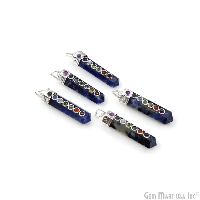 DIY 7 Chakra Healing Gemstone Silver 47x12mm Terminated Pendant GemmartUSA Necklaces DIY 7 Chakra Healing Gemstone Silver 47x12mm Terminated Pendant GemmartUSA Necklaces