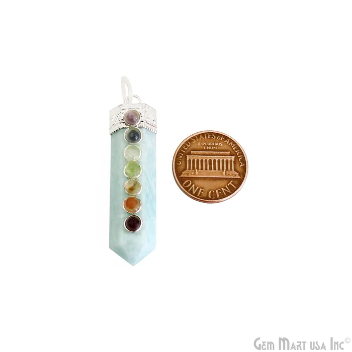 DIY 7 Chakra Healing Gemstone Silver 47x12mm Terminated Pendant GemmartUSA Necklaces DIY 7 Chakra Healing Gemstone Silver 47x12mm Terminated Pendant GemmartUSA Necklaces