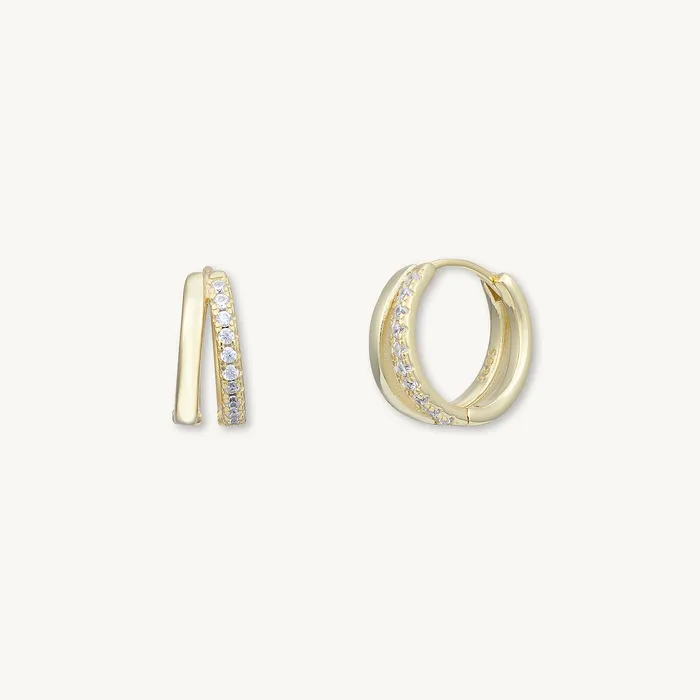 Double Zirconia Huggie Hoop Earrings Camile Stone Earrings