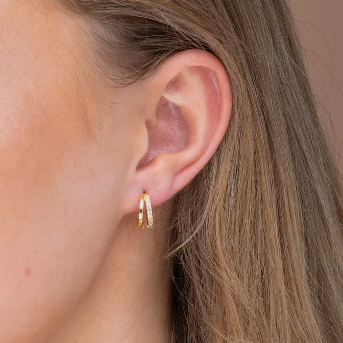 Double Zirconia Huggie Hoop Earrings Camile Stone Earrings Double Zirconia Huggie Hoop Earrings Camile Stone Earrings