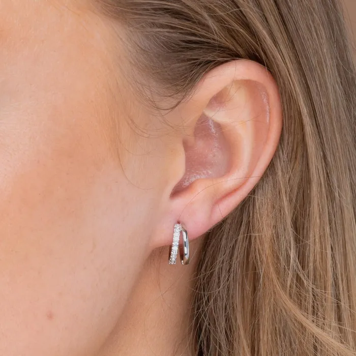 Double Zirconia Huggie Hoop Earrings Camile Stone Earrings Double Zirconia Huggie Hoop Earrings Camile Stone Earrings
