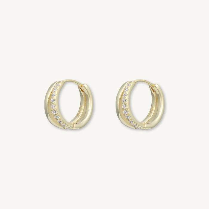 Double Zirconia Huggie Hoop Earrings Camile Stone Earrings Double Zirconia Huggie Hoop Earrings Camile Stone Earrings
