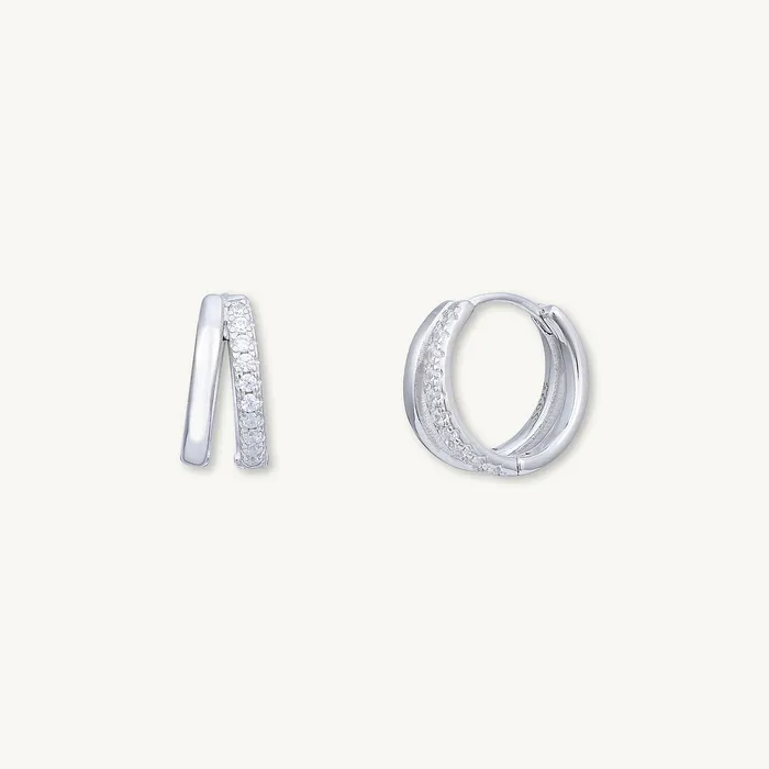Double Zirconia Huggie Hoop Earrings Camile Stone Earrings Double Zirconia Huggie Hoop Earrings Camile Stone Earrings
