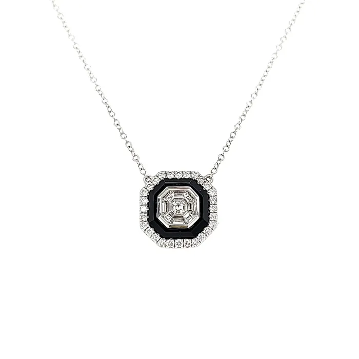 Doves Necklaces White Gold Black Onyx Diamond Necklace I7735