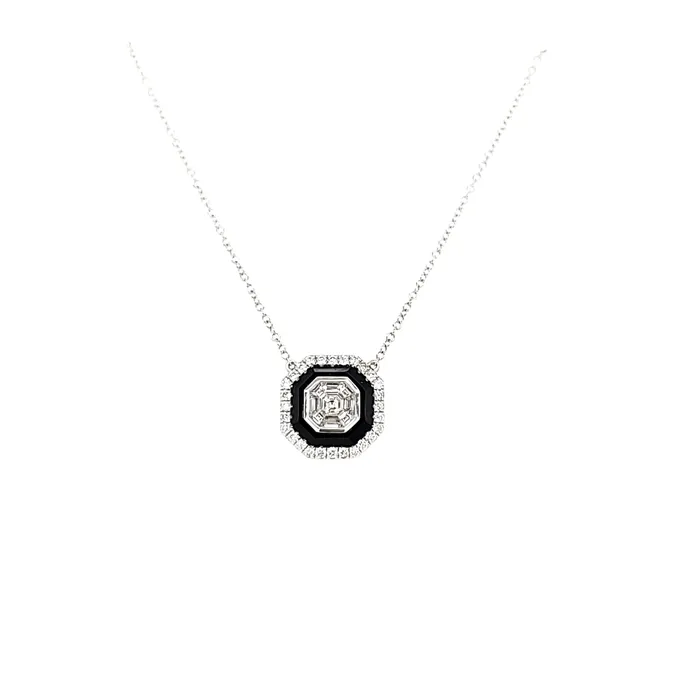Doves Necklaces White Gold Black Onyx Diamond Necklace I7735