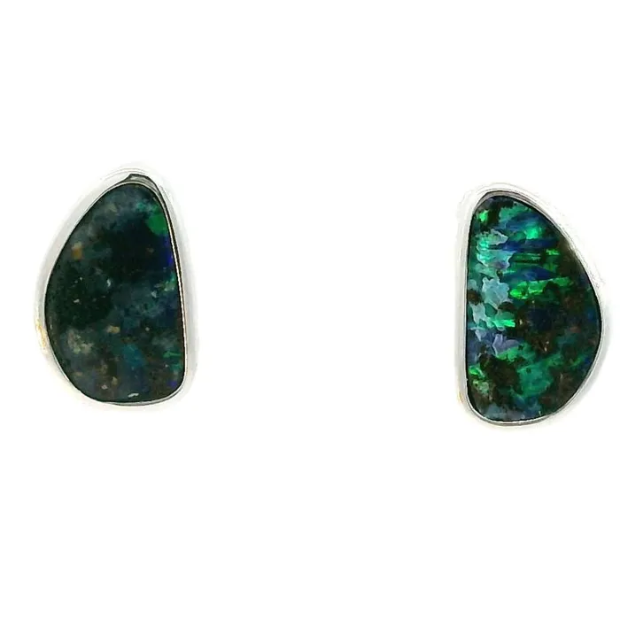 Earrings Australian Boulder Opal Earrings Set in 14K White Gold Australian Opal Cutters Earrings Australian Boulder Opal Earrings Set in 14K White Gold Australian Opal Cutters