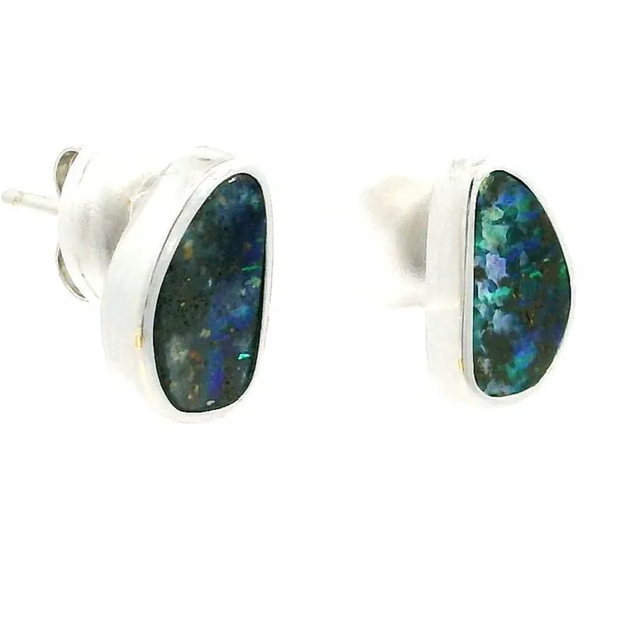 Earrings Australian Boulder Opal Earrings Set in 14K White Gold Australian Opal Cutters Earrings Australian Boulder Opal Earrings Set in 14K White Gold Australian Opal Cutters
