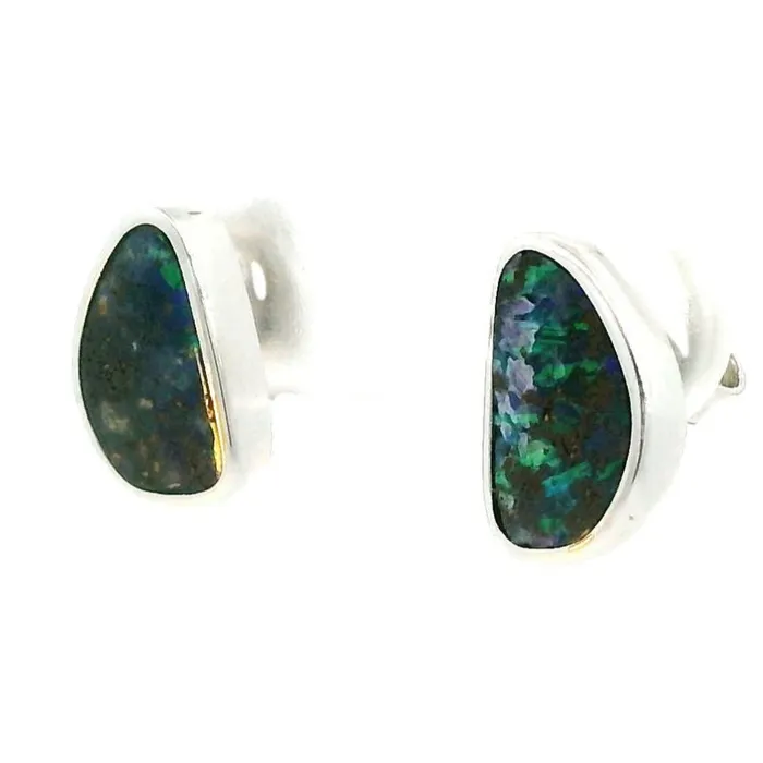 Earrings Australian Boulder Opal Earrings Set in 14K White Gold Australian Opal Cutters Earrings Australian Boulder Opal Earrings Set in 14K White Gold Australian Opal Cutters