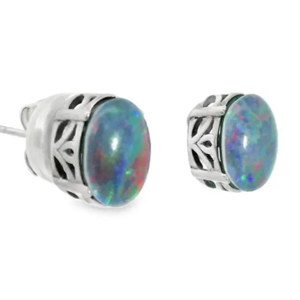 Earrings Australian Opal Cutters Australian Opal Triplet Earrings set in Stainless Steel Earrings Australian Opal Cutters Australian Opal Triplet Earrings set in Stainless Steel